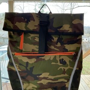 Source Unknown Camouflage Roll-Top Backpack with Orange Accents